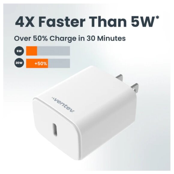 Ventev Wall Charger 1 Port 20 Watt USB-C Ultrafast Power Box in Retail Box White - Picture 5 of 9